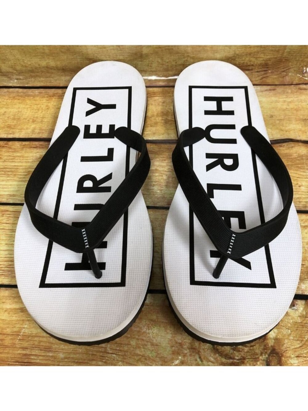 HURLEY Mens 12 Black/White Classic Slip On Flip Flops Thong Sandals